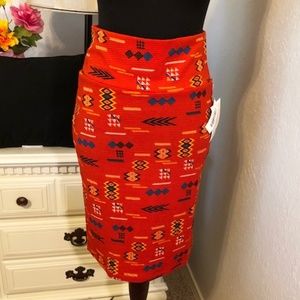 LuLaRoe Cassie Orange Multi Azec Pencil Skirt - XS